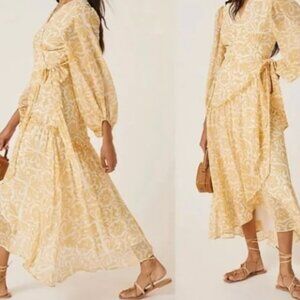 Anthropologie Hutch Geo Wrap Gold Maxi Dress Size Small